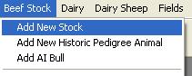 Add Stock menu