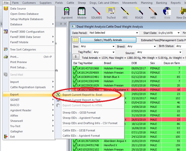 Dead Weight Analysis Exporting to excel