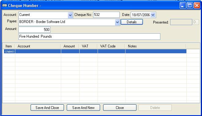 Recording the Writing of a Cheque