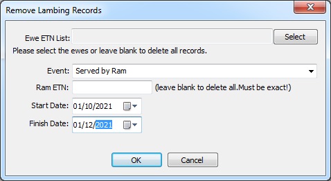 Removing Lambing Records