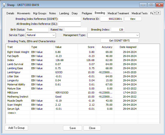 Animals Breeding Tab and EBV Data