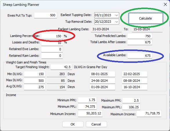 FarmIT 3000 - Sheep Lambing Planner Calculate - Lambing Percentage