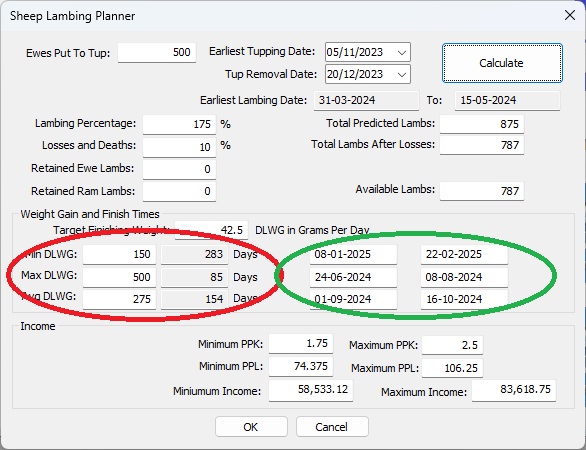 FarmIT 3000 - Sheep Lambing Planner Calculate - Growth Rate