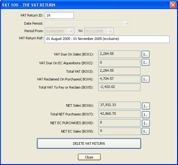 VAT 100 Form Current Record